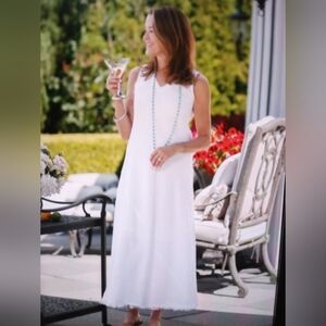Crown Linen Women's Tawni Frayed Hem White Midi Dress Casual Minimalist Large